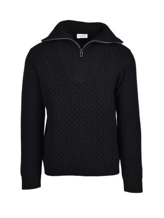 Paolo Pecora Textured Knit Black Wool Zip Sweater by Paolo Pecora