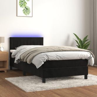 vidaXL Cama Box Spring Colch&oacute;n Y Led Terciopelo Negro 90x190 Cm Vidaxl