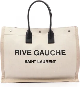 Saint Laurent Black Ivory Coated Canvas Leather Handbag Tote Bag (Pre-Owned)