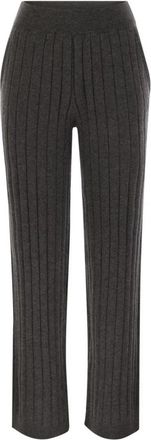 Brunello Cucinelli Geribbelde Gebreide Broek met Wijde Pijpen - Dames - Wijde Broeken - Grijs - XS - Kasjmier - Broeken