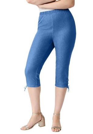 Roaman's Plus Size Comfort Stretch Lace Up Capri Jean in Light Stonewash at Nordstrom, Size 34