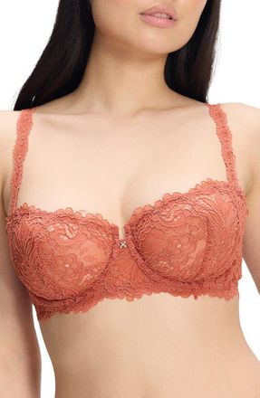 Savage x Fenty Romantic Corded Lace Unlined Underwire Bra in Dry Poppy Brown at Nordstrom, Size 38Ddd