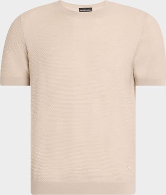 Emporio Armani Mens Textured Wool Short-Sleeve Crewneck Sweater