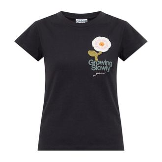 Ganni Geborduurde T-Shirt - Dames - T-shirts - Zwart - 2XS - Katoen - Tops
