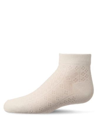 MeMoi Rayon Blend Diamond Knit Patterned Ankle Sock in Winter White at Nordstrom, Size 6-12M
