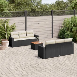 vidaXL Vidaxl - Set De Comedor De Jard&iacute;n 7 Pzas Y Cojines Rat&aacute;n Sint&eacute;tico Negro