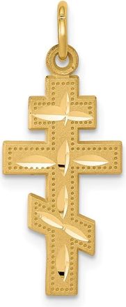 Diamond2Deal 10k Yellow Gold Solid Flat-Backed Eastern Orthodox Cross Pendant