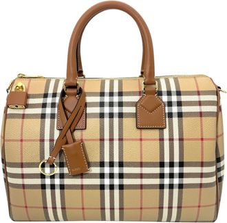 Burberry Beige Polyester Elastane Cotton Leather Boston Bag (Pre-Owned)