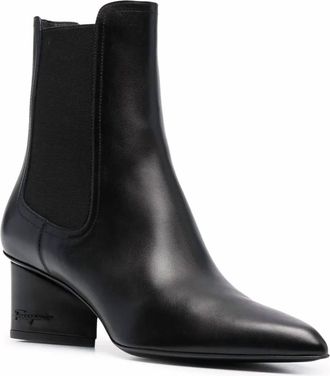Ferragamo Womens Logo-Embossed Heel Chelsea Boots In Black