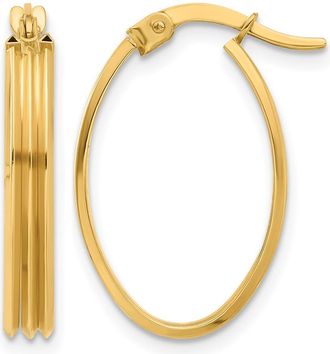 Diamond2Deal 14K Yellow Gold Grooved Oval Shape Hoop Earrings