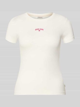 Guess T-Shirt in Ripp-Optik mit Logo in Weiss, Gr&ouml;&szlig;e XS