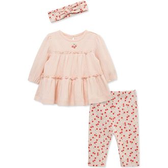 Little Me Embroidered Cherries Shirt, Leggings & Headband Set in Pink at Nordstrom, Size 18M