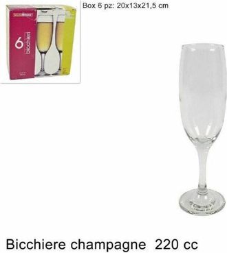 Trade Shop Trade Shop - Set 6 Pezzi Bicchieri Calici Vetro 220cc 7 1/2 Oz Welkhome Nevakar Champagne