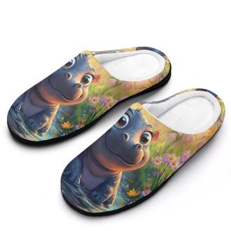 Generic Cute Hippo Womens Slippers Warm House Slippers Indoor House Shoes with Anti-Skid Rubber Sole
