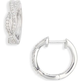 Effy Sterling Silver Pav&eacute; Diamond Huggie Hoop Earrings in White at Nordstrom Rack