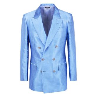 Tom Ford Jassen, Heren, Blauw, M, Leer, Duchesse Polka Dot Jaquard Jacket