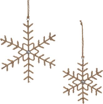 Melrose International Jute Wrapped Metal Snowflake Ornament (Set of 12) - Beige