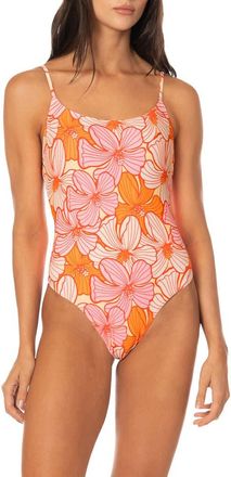 Maaji Retro Bloom Luster Reversible One-Piece Swimsuit in Open Pink at Nordstrom, Size X-Small