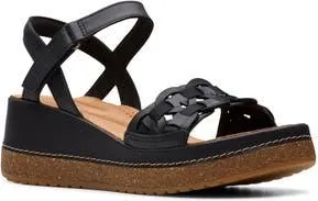Clarks Kassanda Wedge Sandal in Black Leather at Nordstrom Rack, Size 7.5