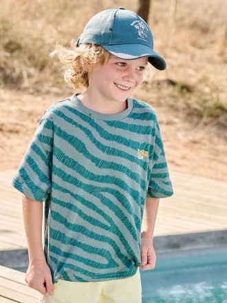 Vertbaudet Jungen T-Shirt mit Zebramuster, Recycling-Baumwolle petrol