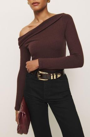 Reformation Elio Off the Shoulder Knit Top in Mahogany at Nordstrom, Size Small