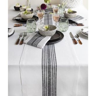 Solino Home Linen Table Runner for Dining Table, Holiday and Everyday Table Decor - Farmhouse in Black And White at Nordstrom, Size X-Small