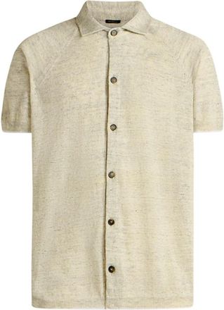 Kiton Pure Linen Short-Sleeved Shirt - Heren - Korte mouwen Overhemden - Beige - M - Linnen - Overhemden