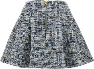 Balmain Tweed Pleated Skirt - Navy