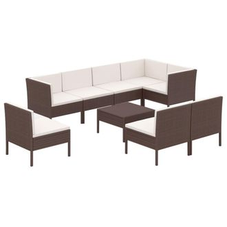 vidaXL Set Muebles De Jard&iacute;n 9 Pzas Y Cojines Rat&aacute;n Sint&eacute;tico Marr&oacute;n Vidaxl