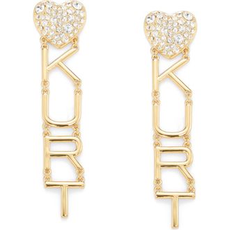 Kurt Geiger Pav&egrave; Heart Kurt Logo Drop Earrings in Gold at Nordstrom