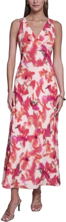 Halston Heritage SLEEVELESS V-NECK SATIN DRESS