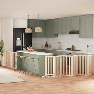 vidaXL Puerta Para Perros Plegable 9 Paneles Madera De &Aacute;lamo 450 Cm Vidaxl