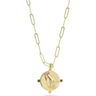 Sphera Milano Cubic Zirconia & Cultured Pearl Medallion Pendant Necklace in Gold at Nordstrom Rack