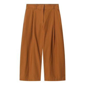 Balenciaga Broeken, Dames, Bruin, S, Katoen, Gekreukte wijde pijpen broek, cropped