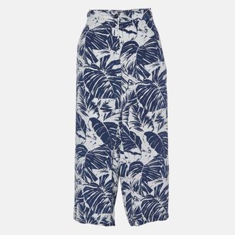 Max Mara Blue Tropical Print Silk Capri Pants L