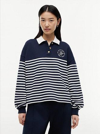 Tommy Hilfiger Gold-Tone Button Relaxed Polo Sweatshirt