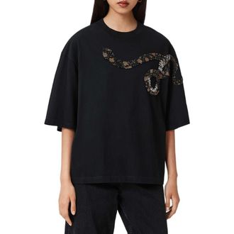 AllSaints Ouros Amelie Embellished Cotton T-Shirt in Black at Nordstrom, Size Small