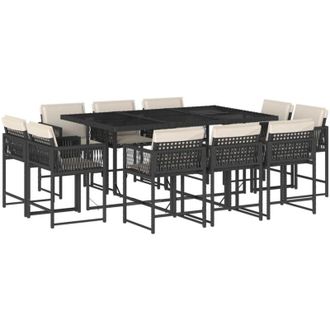 vidaXL Set De Comedor Jard&iacute;n 11 Pzas Con Cojines Rat&aacute;n Sint&eacute;tico Negro Vidaxl