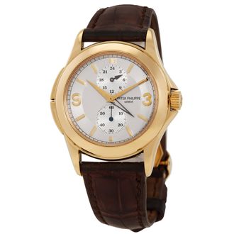 Patek Philippe Pre-owned Patek Philippe Calatrava Travel Time Hand Wind Silver Dial Watch 5134