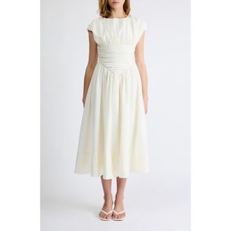 Extro&Vert Thea Ruched Waist Midi Dress in White at Nordstrom, Size X-Small