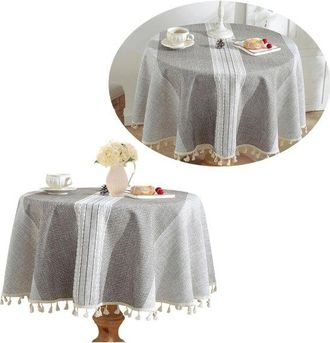 OEM Rewytaz, Manteles, Mantel Redondo De Poli&eacute;ster, Hule Redondo, Mantel Redondo, Mantel Decorativo, Di&aacute;metro 140 Cm, Con Borlas, Gris, 1 Pieza