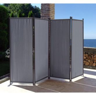 Quick-Star Paravent 4 Teilig 165 X 220 Cm Stoff Raumteiler Trennwand Balkon Sichtschutz Stellwand Faltbar Grau