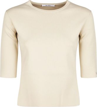 Max Mara Round-neck Knitwear, female, Beige, Size: XS Maglia-Canottiera-Top