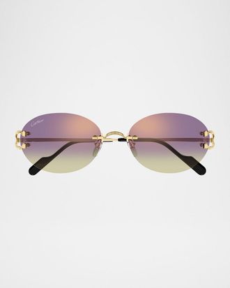 Cartier Classic C Motif Rimless Round Metal Sunglasses