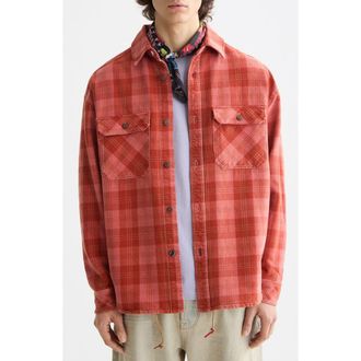 Scotch & Soda Check Washed Denim Overshirt in Red Check at Nordstrom Rack, Size Large