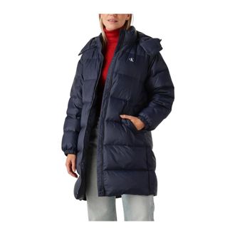 Calvin Klein Jassen, Dames, Blauw, XS, Wol, Essential Midweight Lange Puffer Jas