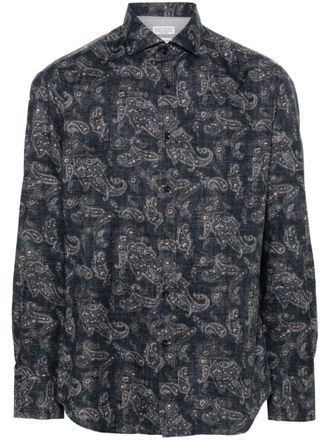 Brunello Cucinelli Camicia con stampa paisley - Blu