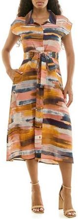 Nina Leonard Print Short Sleeve Shirtdress in Gold Multi at Nordstrom Rack, Size X-Large