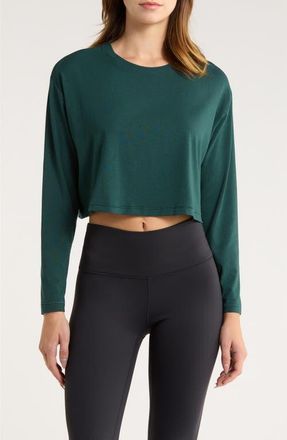Spanx Supernatural Long Sleeve Crop T-Shirt in Meridian at Nordstrom, Size X-Large