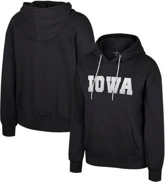 Colosseum Womens Colosseum Black Iowa Hawkeyes Reflection Rhinestone Drawcord Pullover Hoodie at Nordstrom, Size Medium